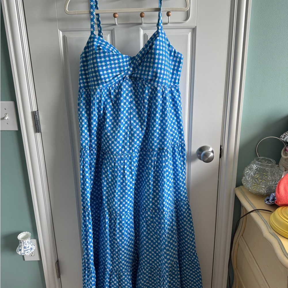 Blue and White Gingham Maxi Dress